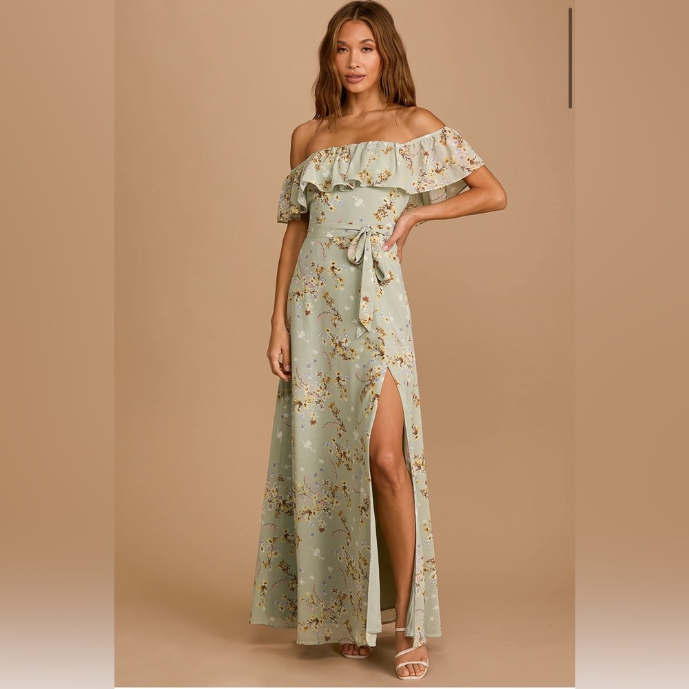 Lulus mint green off the shoulder floral dress